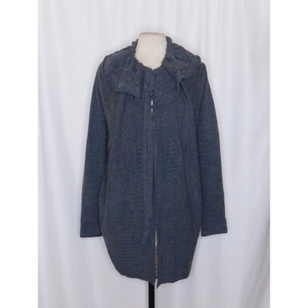 Anthropologie MOTH Gray Wool Ha'penny Cardigan Ruffled Cinched Tie Neck Medium - Picture 3 of 11